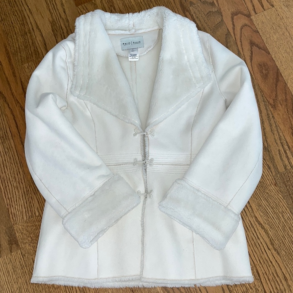 White House Black Market fur lined suedette cream jacket size Small
